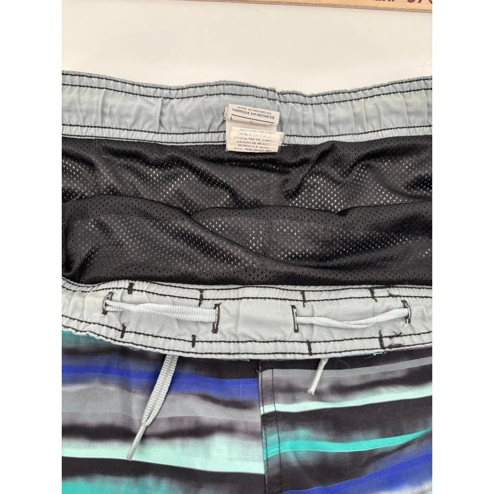 Nike Swim Board Shorts Mens Large Multicolor Striped Drawstring Beach Trunks